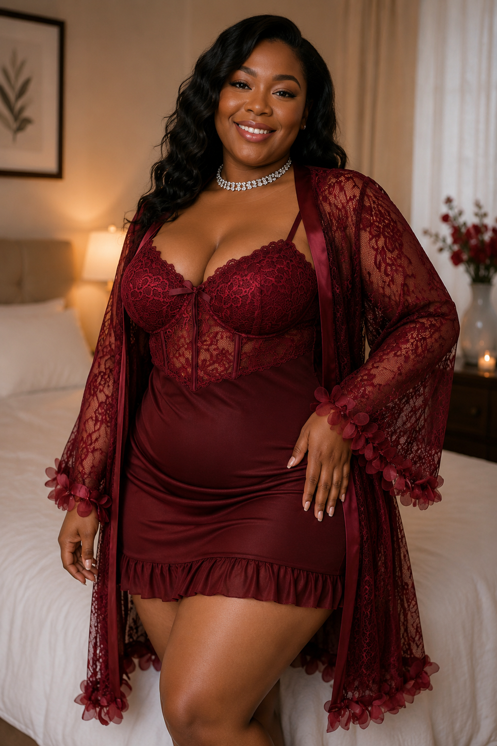 Ensemble nuisette et peignoir transparent