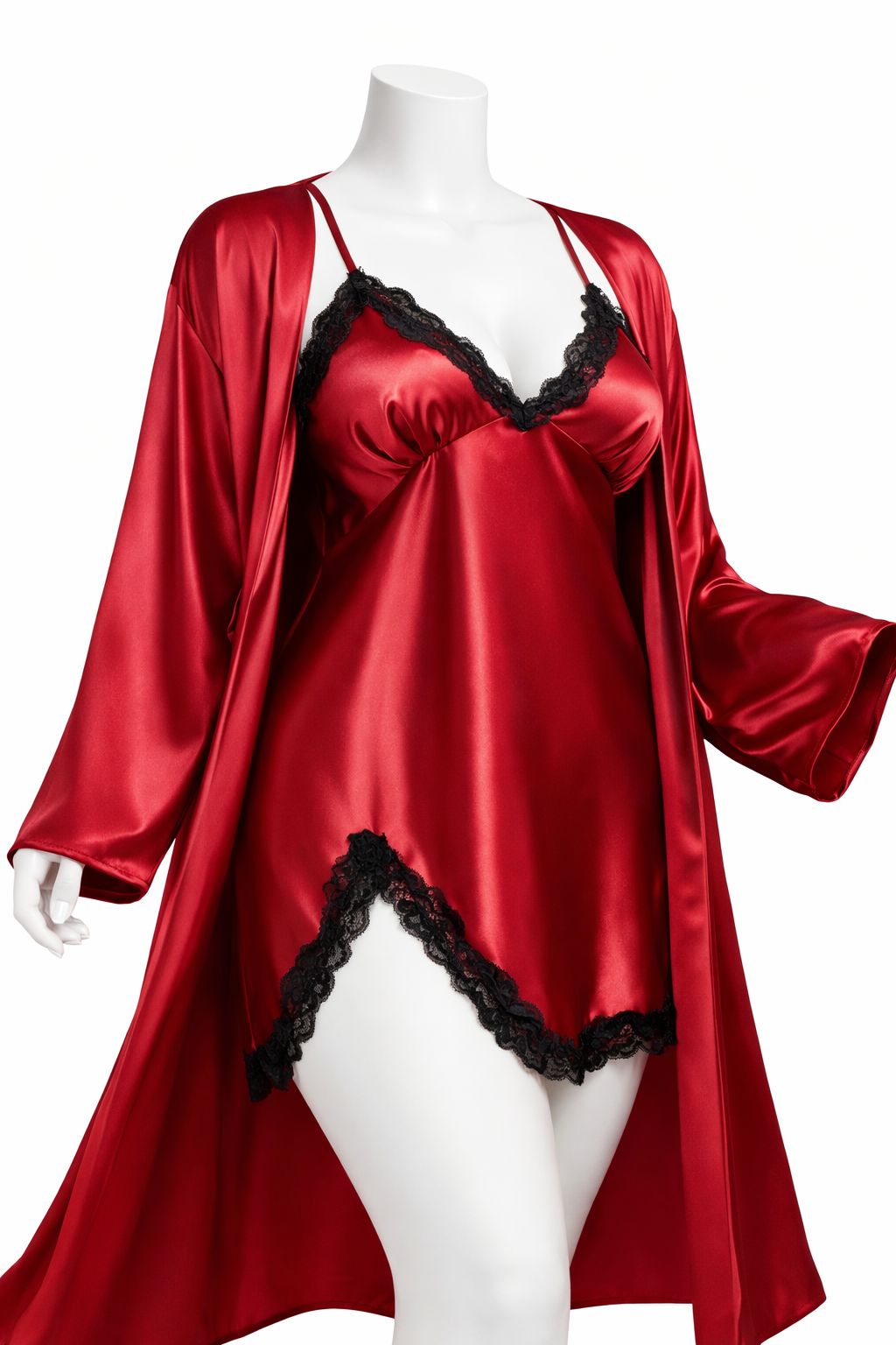 Ensemble nuisette avec peignoir rouge satiné