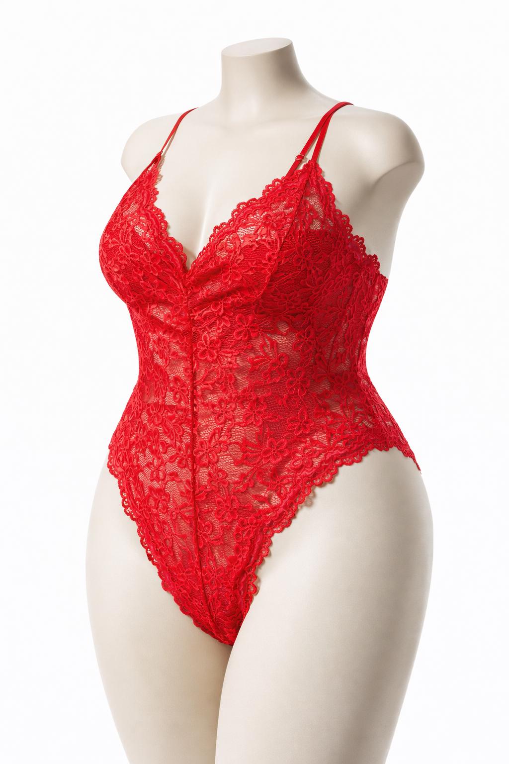 Body en dentelle transparente rouge