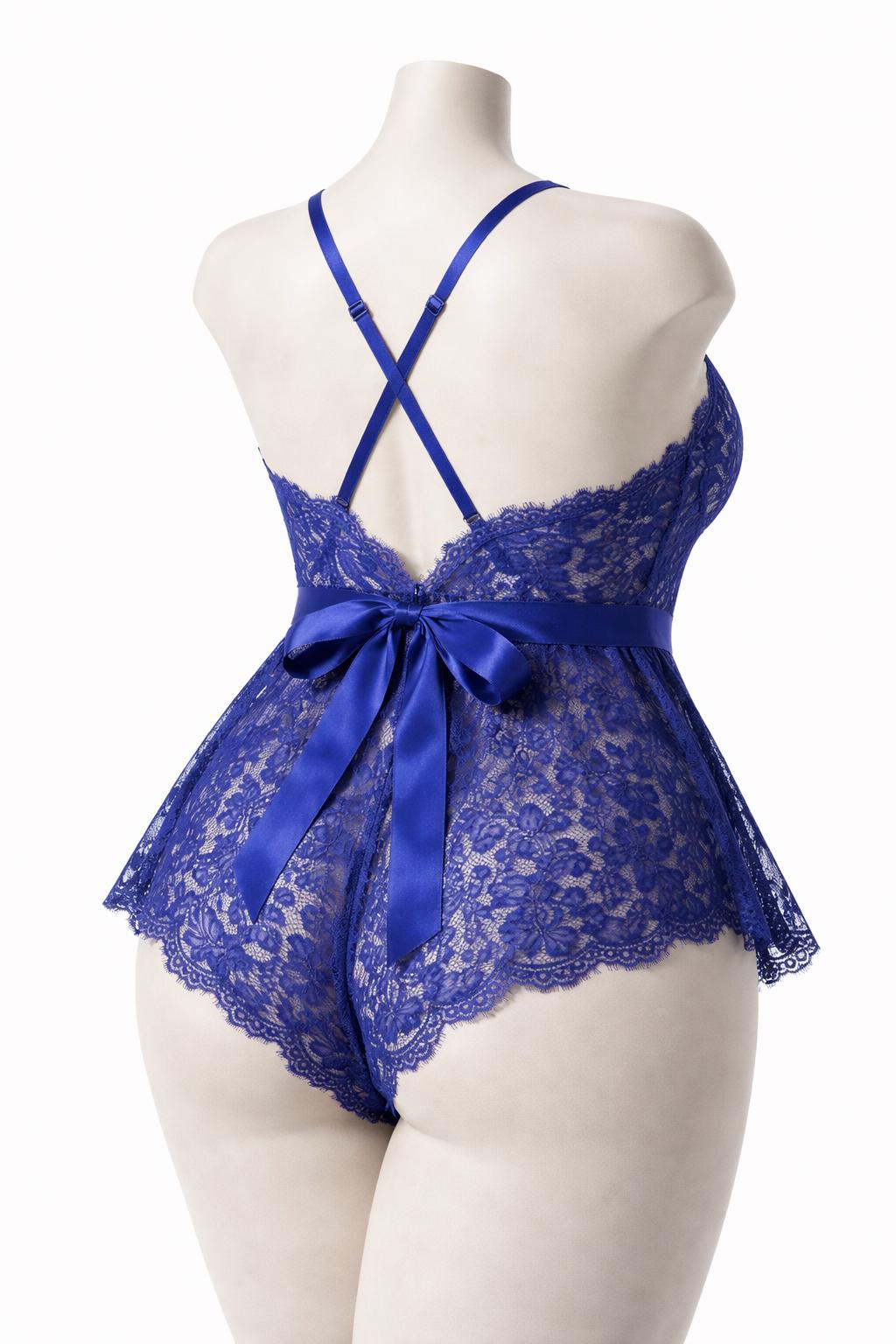 Body transparent en dentelle bleu roi