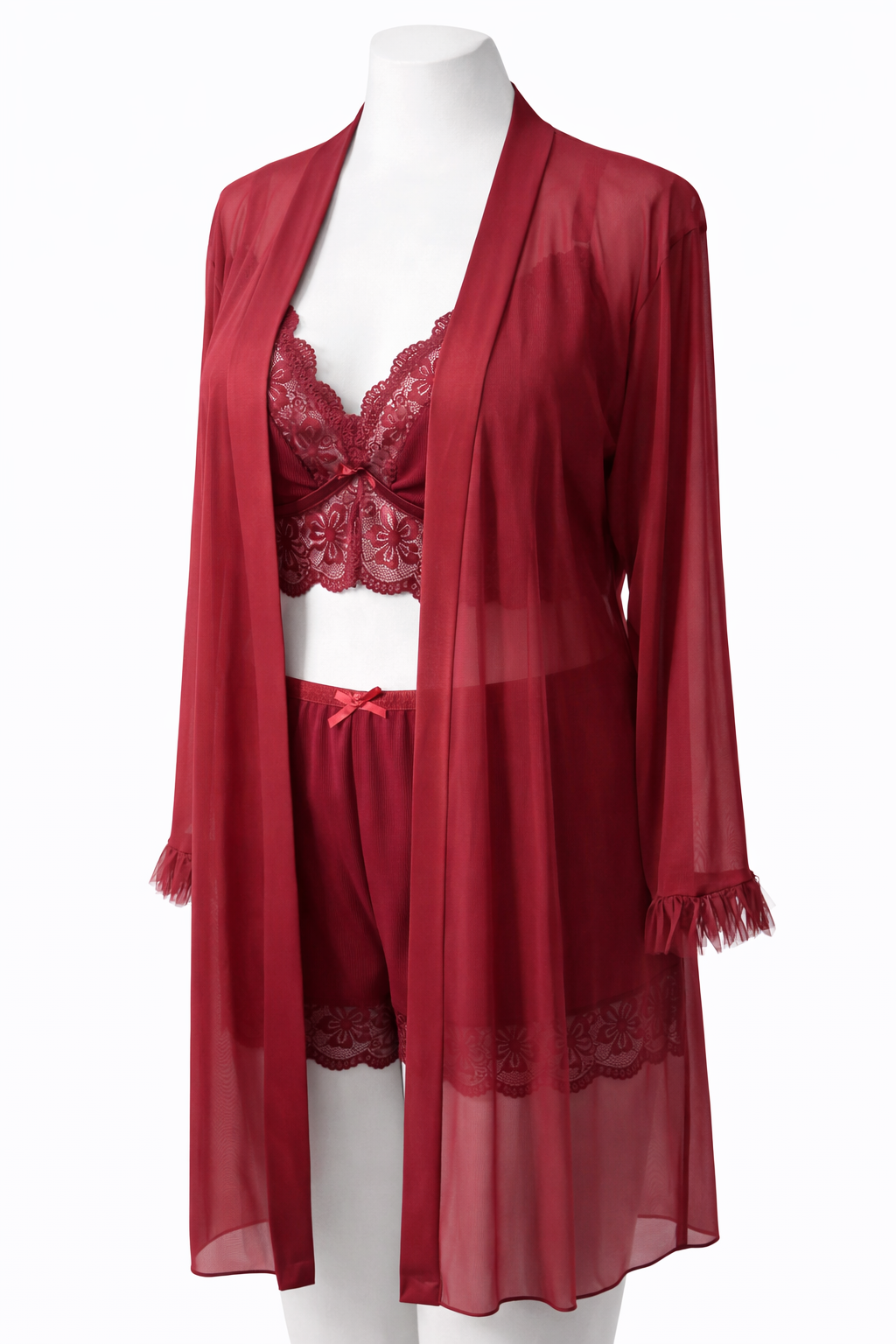 Ensemble 3 pièces: Kimono + ensemble soutien-gorge et shorty