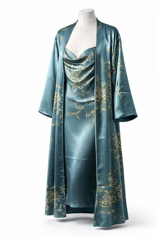 Long peignoir + nuisette avec imprimés fleuris