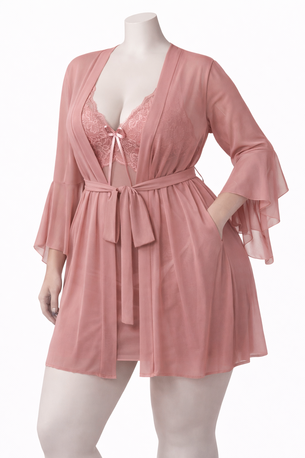 Ensemble nuisette et peignoir transparent