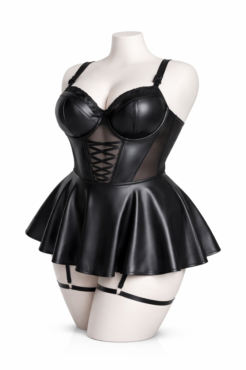 Body effet cuir noir avec porte-jarretelles