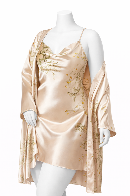 Long peignoir + nuisette avec imprimés fleuris