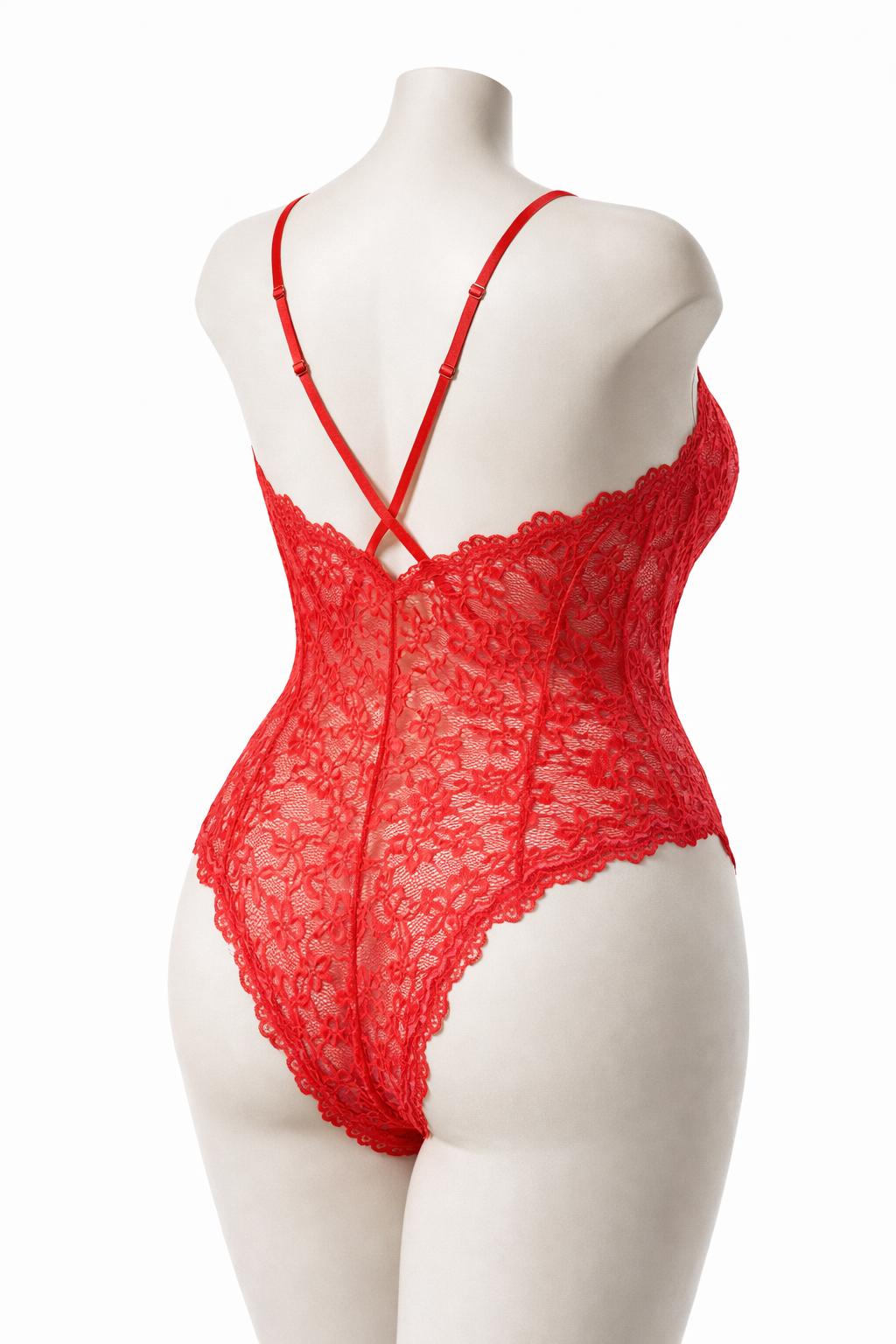 Body en dentelle transparente rouge